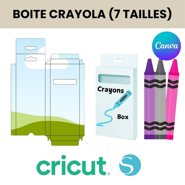 Modèle de boîte de CRAYOLA  ( 7 tailles ) Cricut , Silhouette