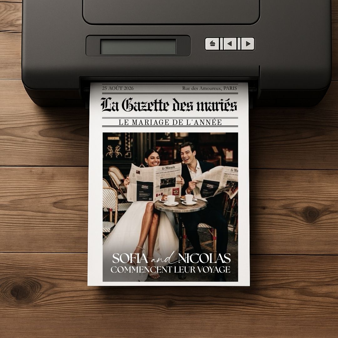 Gazette des Mariés  – Modèle Canva à personnaliser