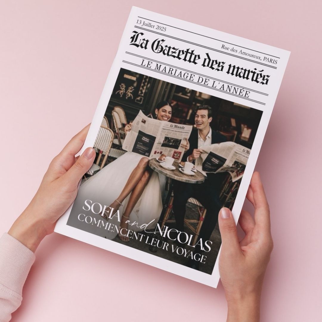 Gazette des Mariés  – Modèle Canva à personnaliser