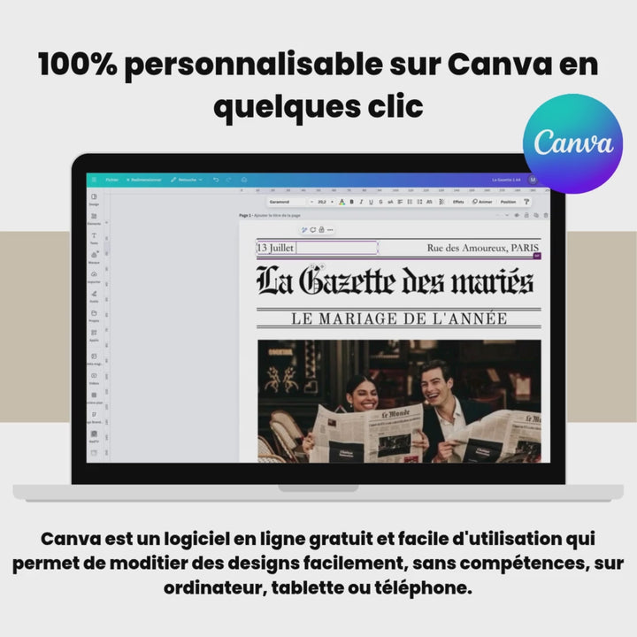 Gazette des Mariés  – Modèle Canva à personnaliser